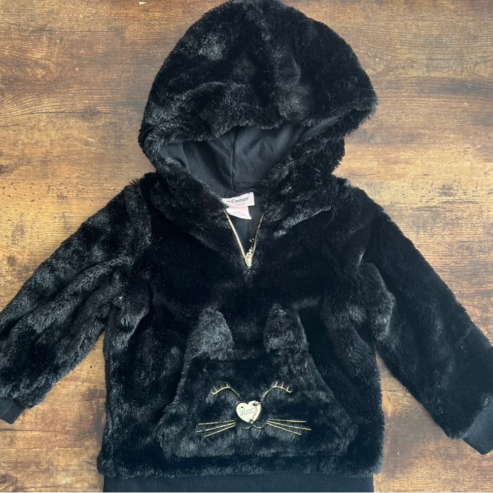 Juicy Couture Jacket Gold and Black Furry Cat Half Zip Pullover 24M